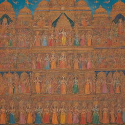 A magnificent scene of Shree Rama Pattabhishek (coronation of Lord Rama). Displaying royal times with vibrant colors, capturing Lord Rama's grandeur and the joyous celebration of his subjects.