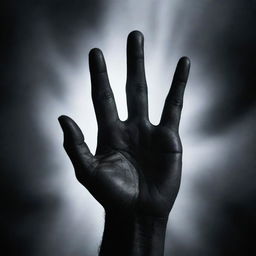 A detailed image of a black hand in a dramatic pose exuding a wicked aura.