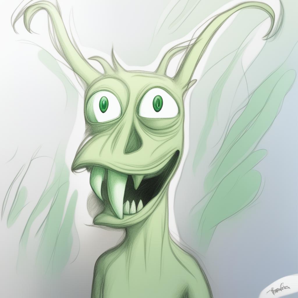 This is a high-resolution, digital art image of a green monster, depicted in a realistic style, representing the emotion of self-doubt