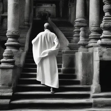 In the religious ceremony, the descender gracefully descended the stairs symbolizing their connection to the divine.
