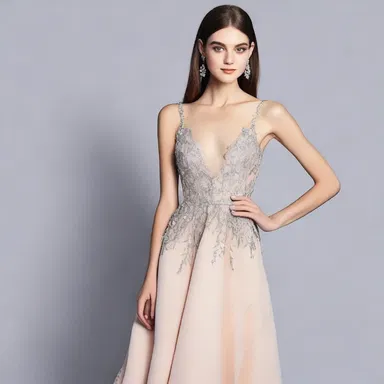 The fashion designer incorporated descender details into the evening gown, adding a touch of elegance and drama.