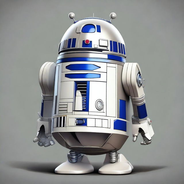 A high-quality, realistic digital art image featuring a unique fantastic creature, which is an amalgamation of the Tin Man, Humpty-Dumpty, and R2-D2