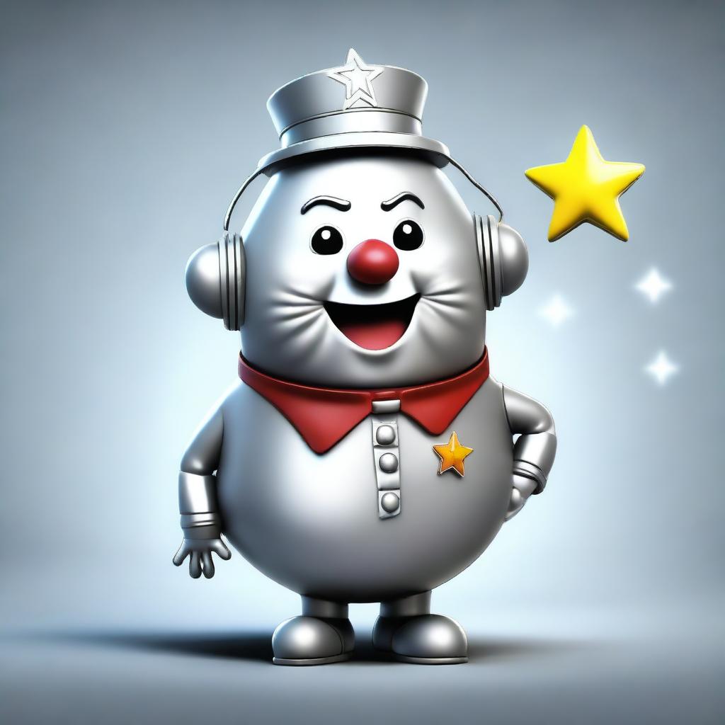 This is a high-quality, realistic digital art image of a unique fantastic creature that combines elements of the Tin Man and Humpty-Dumpty