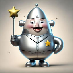 This is a high-quality, realistic digital art image of a unique fantastic creature that combines elements of the Tin Man and Humpty-Dumpty