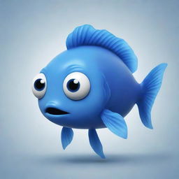 Generate a whimsical 2D image of a small, adorable blue fish