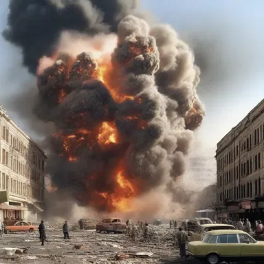 In the action-packed movie, the explosion caused a huge blast wave that destroyed buildings and sent debris flying.