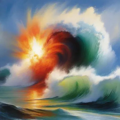 The artist creatively portrayed the blast wave in their painting, capturing the intense energy and movement of the high-pressure region.