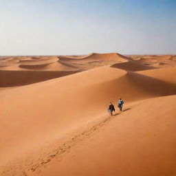 Showcase the vibrant and unique aspects of Mauritania. Include the stunning sand dunes of the Sahara, traditional Moors tents, and local inhabitants dressed in their cultural attire.