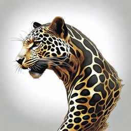 This is a striking digital art image featuring a jaguar with a human leg in its mouth