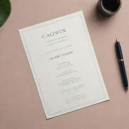 An elegant, formal seminar proposal invitation named for Calvin, containing all relevant information such as date, time, location, and topic, adorned with muted tones and sophisticated font.