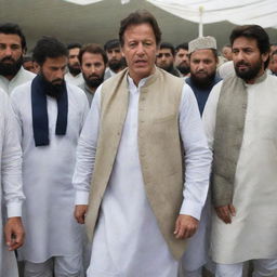 Imran Khan, the Pakistani politician, donned in a traditional chadar, standing assertively