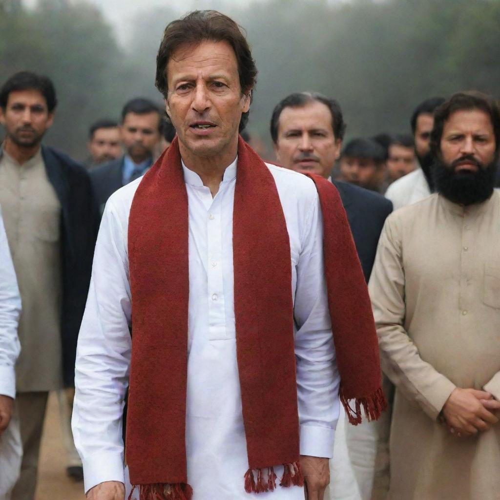 Imran Khan, the Pakistani politician, donned in a traditional chadar, standing assertively