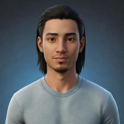 An avatar representation of a user with realistic features and details, clothing style indicative of personal taste, and posing in a comfortable environment.