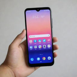 A budget-friendly smartphone priced at 100 dollars, showcasing a modern design, compact size, basic features like camera, screen display, and buttons, in an appealing presentation.