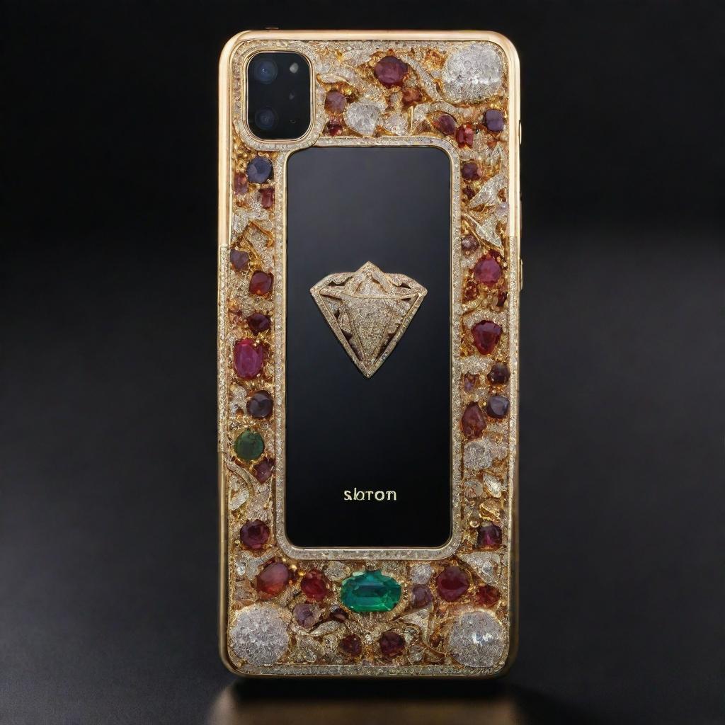 An ultra-luxury smartphone worth one million dollars, adorned with precious gemstones, gold and rare materials, boasting state-of-the-art technology, superior functionality, and unparalleled craftsmanship defining its elite status.