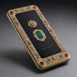 An ultra-luxury smartphone worth one million dollars, adorned with precious gemstones, gold and rare materials, boasting state-of-the-art technology, superior functionality, and unparalleled craftsmanship defining its elite status.