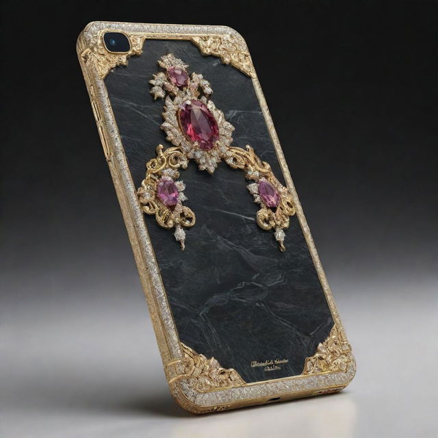 An ultra-luxury smartphone worth one million dollars, adorned with precious gemstones, gold and rare materials, boasting state-of-the-art technology, superior functionality, and unparalleled craftsmanship defining its elite status.