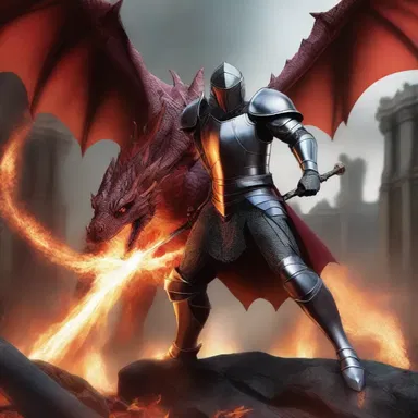 In the magical kingdom of Elysium, the brave knight unsheathed his shooting iron to defend against the fire-breathing dragon.