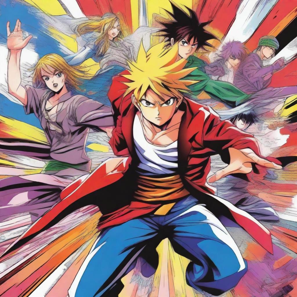 A high-quality digital art image, illustrating a vibrant manga poster