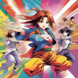 A high-quality digital art image, illustrating a vibrant manga poster