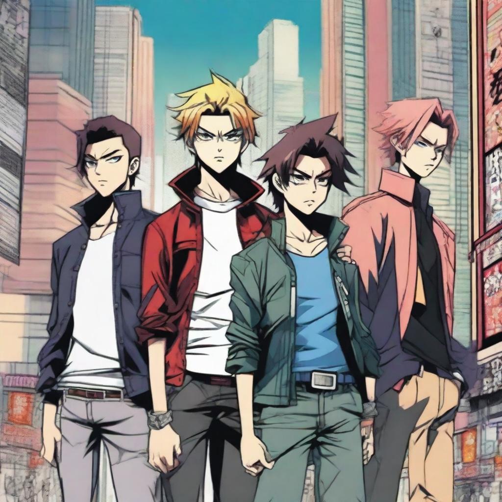 A high-quality digital art image representing a manga poster about delinquents with powers in modern times