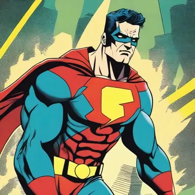 The artist used meretricious colors and exaggerated details to depict the superhero in the comic book.