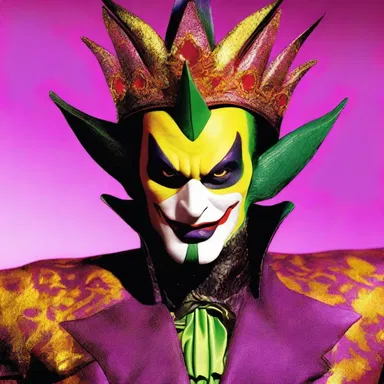 The villain's meretricious appearance with garish makeup and revealing outfit added to his outrageous and flamboyant character.
