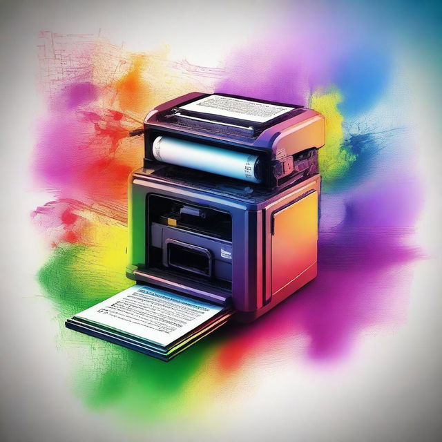 An engaging digital art piece illustrating the evolution of ink printers