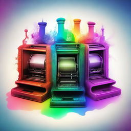 An engaging digital art piece illustrating the evolution of ink printers