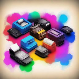 An engaging digital art piece illustrating the evolution of ink printers