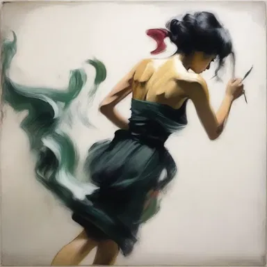 The artist used a sibilant brushstroke technique to create a sense of movement in the painting.