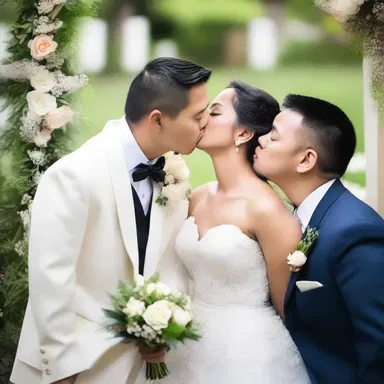 As they exchanged vows, the couple's kisses were accompanied by the sibilant whispers of their love.