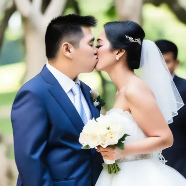 As they exchanged vows, the couple's kisses were accompanied by the sibilant whispers of their love.