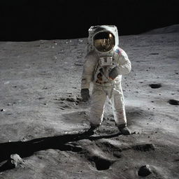 A poor man standing on the moon's surface (رجل فقير على سطح القمر), gazing at Earth in the distant cosmos, while wearing a simplistic spacesuit.