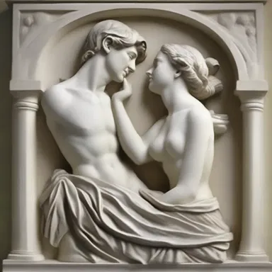 The sculptor's use of sculptural relief beautifully captured the essence of love and romance in his artwork.