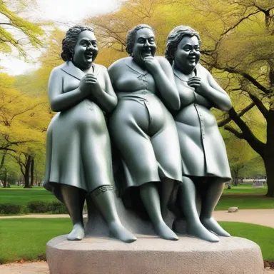 As a comedic twist, the statue in the park was created with sculptural relief, displaying comical figures protruding from the stone surface.