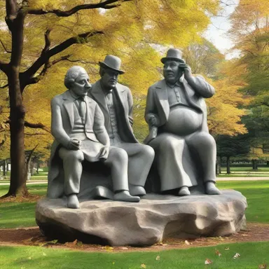 As a comedic twist, the statue in the park was created with sculptural relief, displaying comical figures protruding from the stone surface.