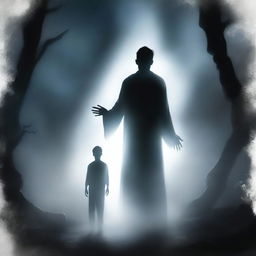 A high-quality digital art image representing the title 'The Ghostly Touch: A Young Man's Journey into Supernatural Death'