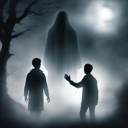 A high-quality digital art image representing the title 'The Ghostly Touch: A Young Man's Journey into Supernatural Death'