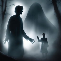 A high-quality digital art image representing the title 'The Ghostly Touch: A Young Man's Journey into Supernatural Death'