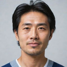 A 35-year-old Japanese man displaying both maturity and youthful energy, his features reflecting his cultural heritage.