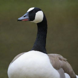 A goose showcasing a display of aggression, feathers ruffled as it hisses, placed on a natural serene backdrop.