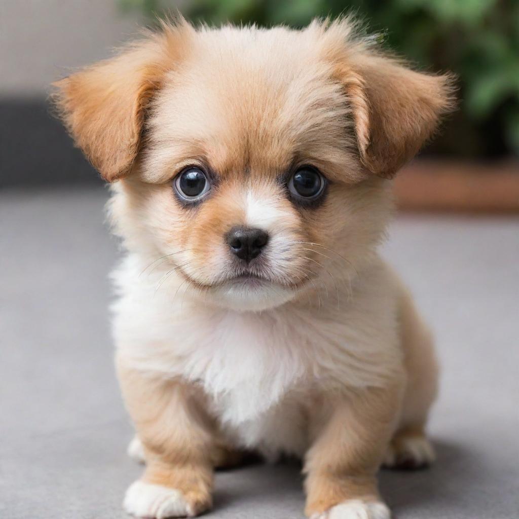 Adorable fluffy puppy with large expressive eyes and playful demeanor