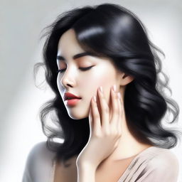 A high-quality digital art of a realistic woman with black hair