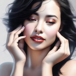 A high-quality digital art of a realistic woman with black hair