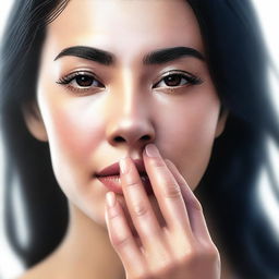 A high-quality digital art of a realistic woman with black hair