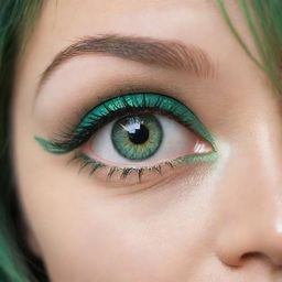 Vibrant and captivating anime style eyes in a mesmerizing shade of green, exuding a sense of charm and mysterious allure.