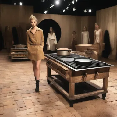 The designer incorporated a hob into the runway set, creating a trendy and rustic ambiance.