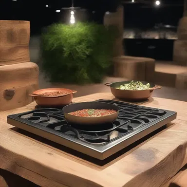 The designer incorporated a hob into the runway set, creating a trendy and rustic ambiance.