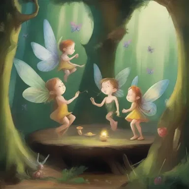 The painter created a whimsical artwork featuring hob fairies playing pranks on unsuspecting villagers.